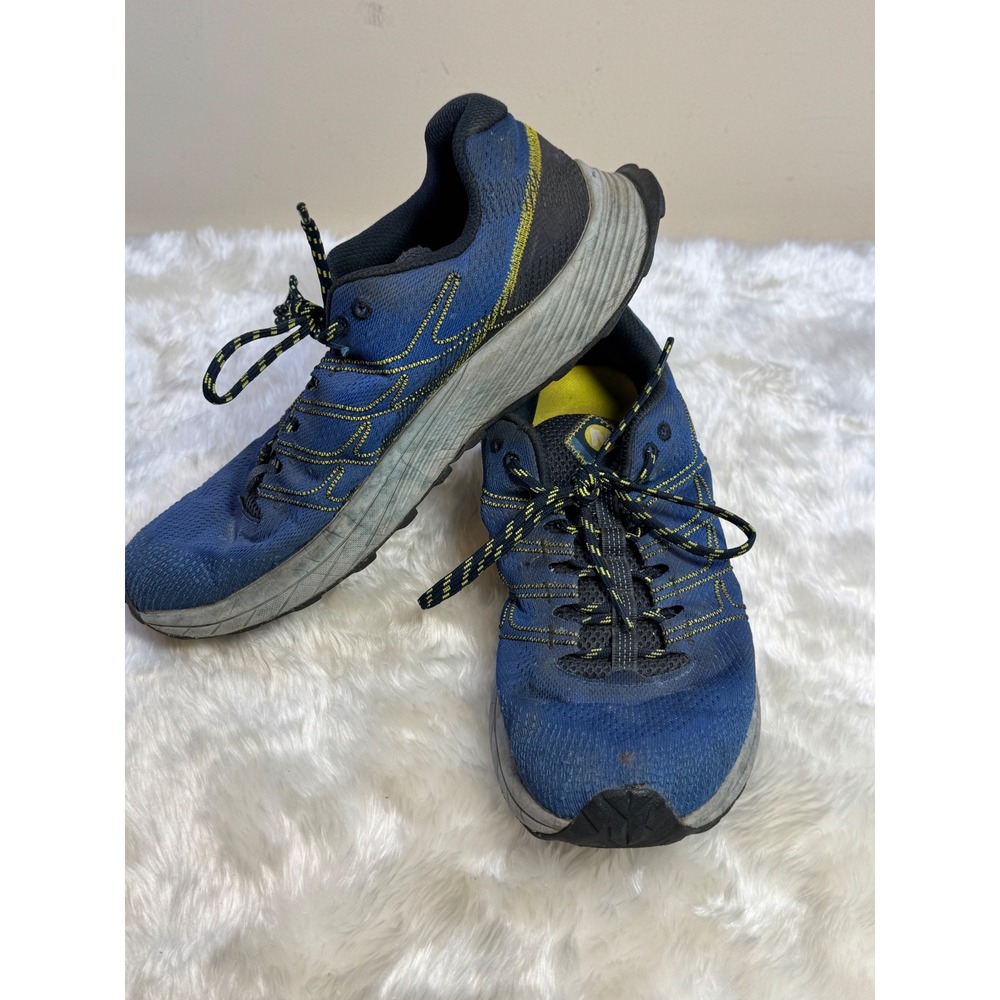 Merrell Moab Flight Mens 9.5 Blue Yellow Trail Running Shoes Mesh Vibram